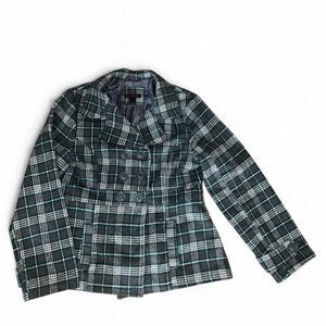Y2K 2000 Black Lipstick Woman's Gray and Green Plaid Wool Coat SZ XL